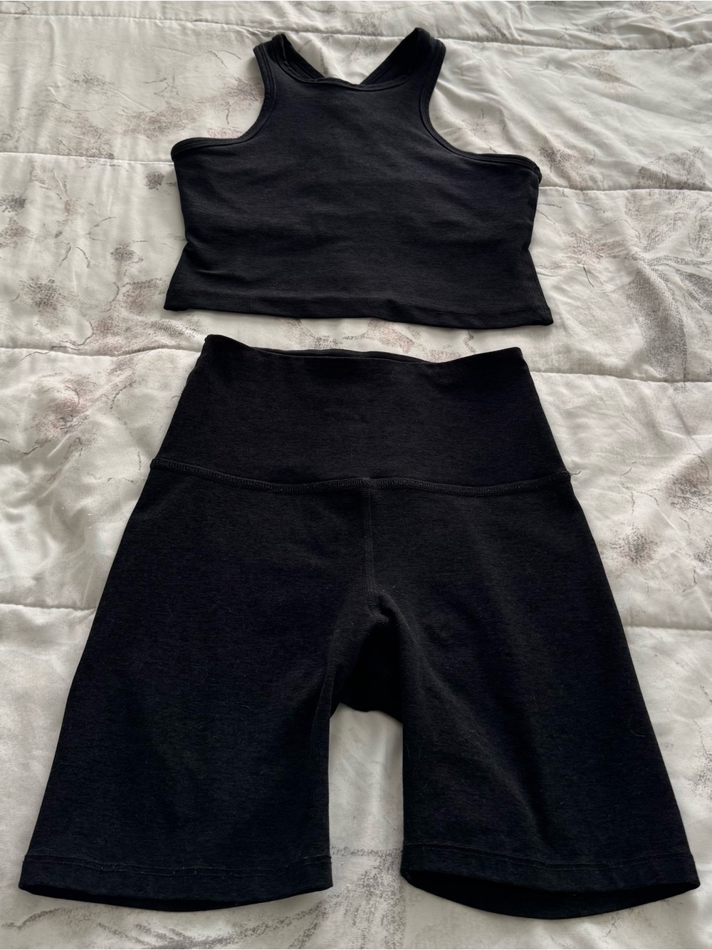 Beyond Yoga matching set of Black Racerback Sports Bra & bike shorts, sizes S XS